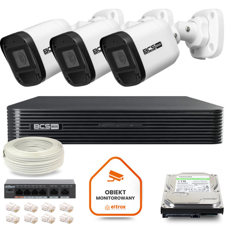 Zestaw monitoringu IP BCS Basic 3x Kamera BCS-B-TIP15FR3(2.0) Rejestrator z dyskiem 1TB Zestaw monitoringu IP BCS Basic 3x Kamera BCS-B-TIP15FR3(2.0) Rejestrator z dyskiem 1TB