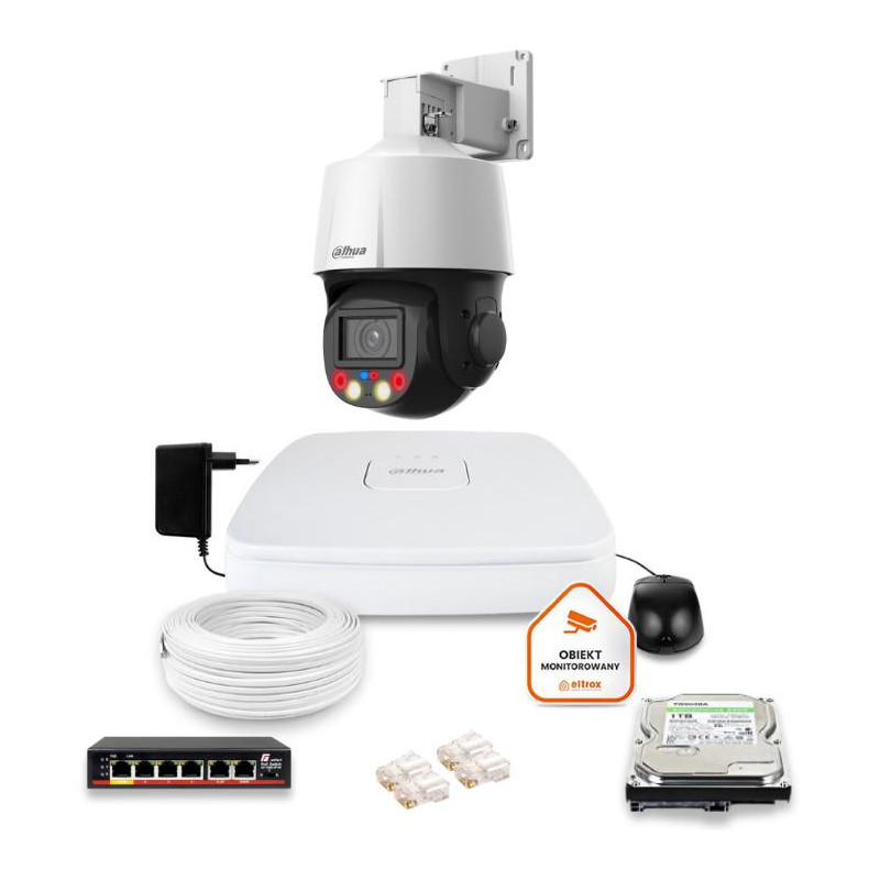 Zestaw monitoringu iP Dahua kamera obrotowa 4MPx dysk 1TB Zestaw monitoringu iP Dahua kamera obrotowa 4MPx dysk 1TB