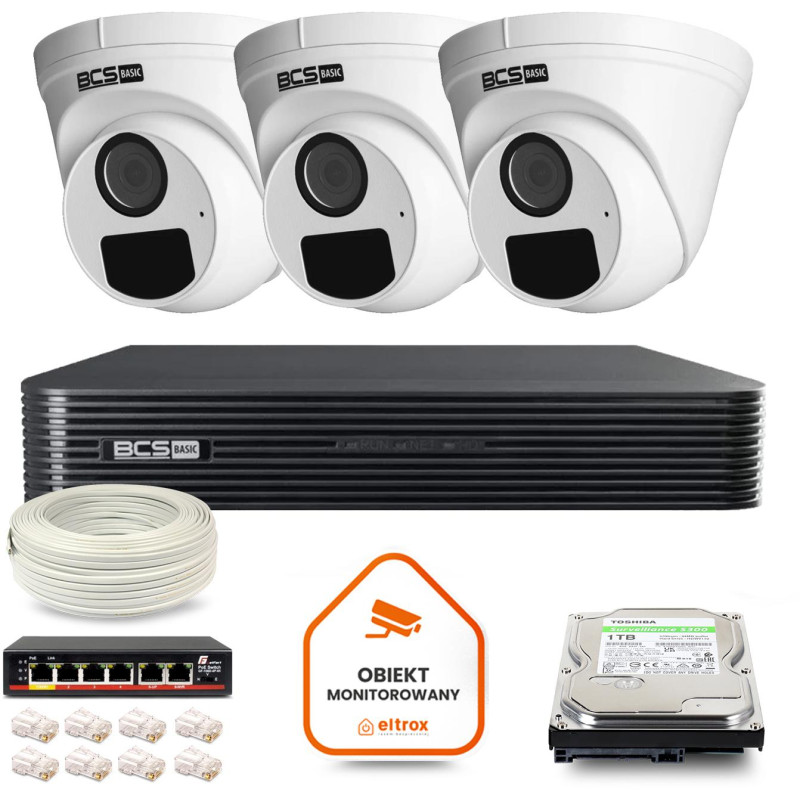Zestaw monitoringu IP BCS Basic 3x Kamera BCS-B-EIP15FR3(2.0) Rejestrator z dyskiem 1TB Zestaw monitoringu IP BCS Basic 3x Kamera BCS-B-EIP15FR3(2.0) Rejestrator z dyskiem 1TB