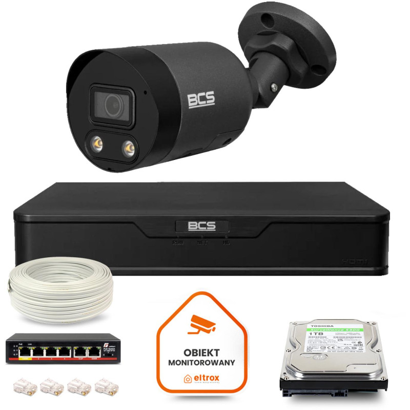Zestaw monitoringu IP BCS Point 1x Kamera BCS-P-TIP28FWR3L2-Ai2-G Rejestrator z dyskiem 1TB Zestaw monitoringu IP BCS Point 1x Kamera BCS-P-TIP28FWR3L2-Ai2-G Rejestrator z dyskiem 1TB