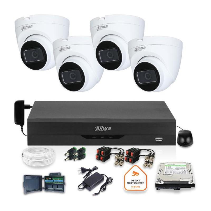 Zestaw monitoringu Dahua 4 kamery kopułkowe 2Mpx Dysk 1TB Zestaw monitoringu Dahua 4 kamery kopułkowe 2Mpx Dysk 1TB