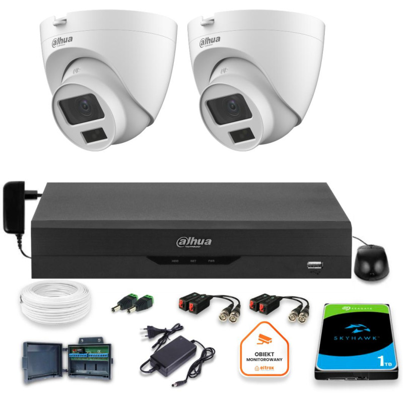 Zestaw monitoringu Dahua 2x kamera kopułkowa HAC-HDW1500CLQ-IL-A-0280B-S2 1TB IR 20m 5mp Zestaw monitoringu Dahua 2x kamera kopułkowa HAC-HDW1500CLQ-IL-A-0280B-S2 1TB IR 20m 5mp