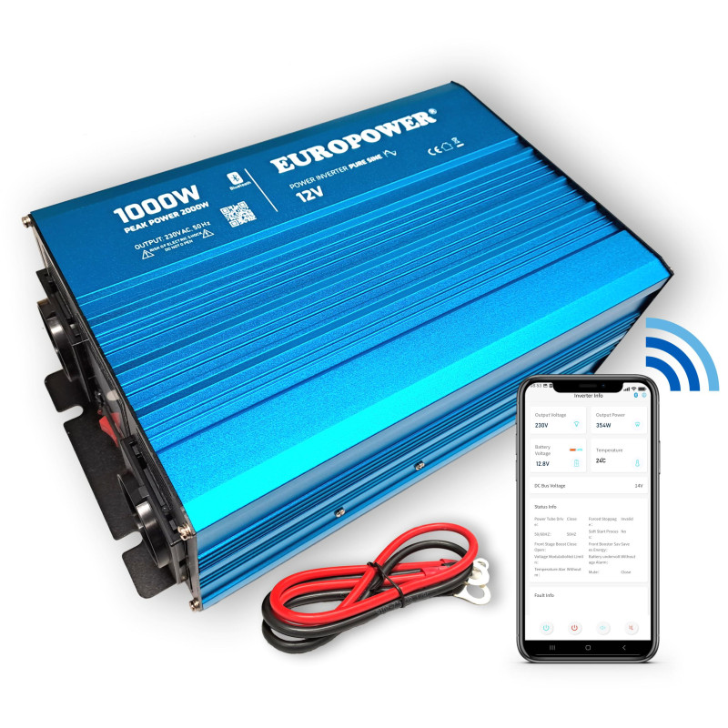 PRZETWORNICA NAPIĘCIA INWERTER EUROPOWER 12V DC / 230V AC 1000W / 2000W CZYSTY SINUS BLUETOOTH PRZETWORNICA NAPIĘCIA INWERTER EUROPOWER 12V DC / 230V AC 1000W / 2000W CZYSTY SINUS BLUETOOTH