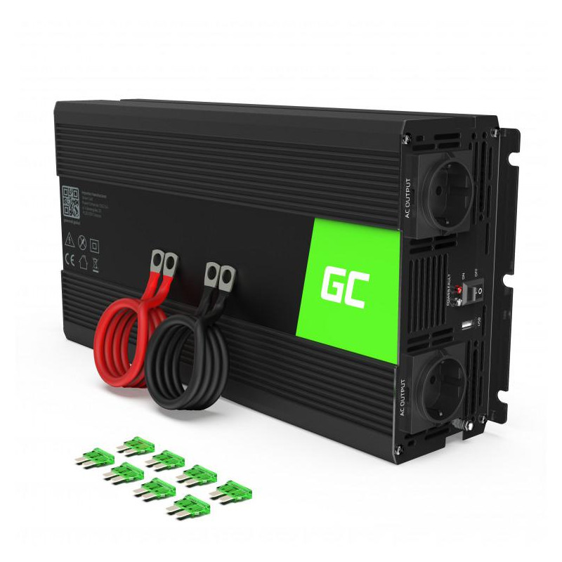 PRZETWORNICA NAPIĘCIA INWERTER Green Cell 12V / 230V 1500W/3000W CZYSTA SINUSOIDA INV22 PRZETWORNICA NAPIĘCIA INWERTER Green Cell 12V / 230V 1500W/3000W CZYSTA SINUSOIDA INV22