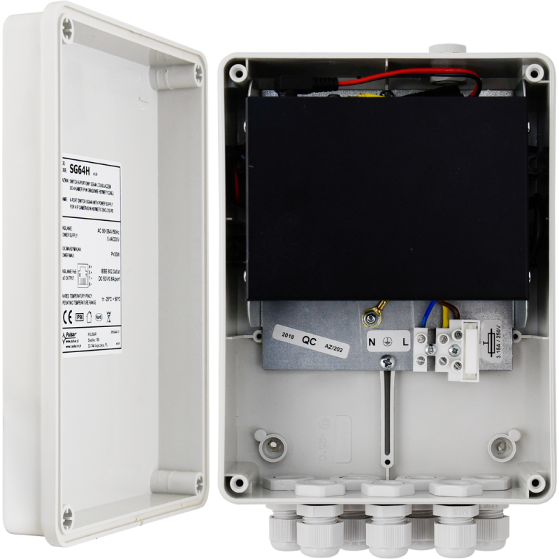 Switch 6-portowy SG64H z zasilaczem do 4 kamer IP w obudowie hermetycznej Switch 6-portowy SG64H z zasilaczem do 4 kamer IP w obudowie hermetycznej