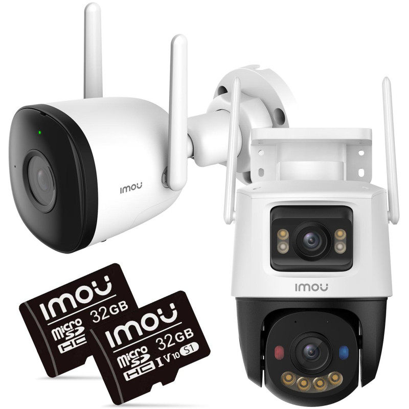 Zestaw kamer IP IMOU BULLET 2C 4MP i Cruiser Dual 10MP z kartami pamięci 32GB Zestaw kamer IP IMOU BULLET 2C 4MP i Cruiser Dual 10MP z kartami pamięci 32GB