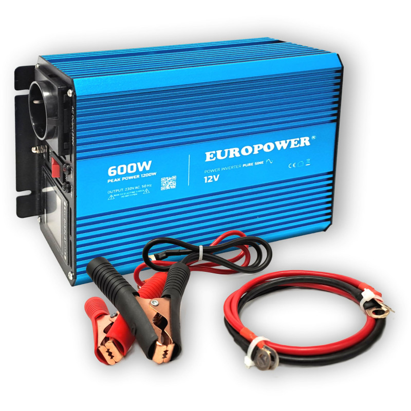 PRZETWORNICA NAPIĘCIA INWERTER EUROPOWER 12V DC / 230V AC 600W / 1200W CZYSTY SINUS PRZETWORNICA NAPIĘCIA INWERTER EUROPOWER 12V DC / 230V AC 600W / 1200W CZYSTY SINUS