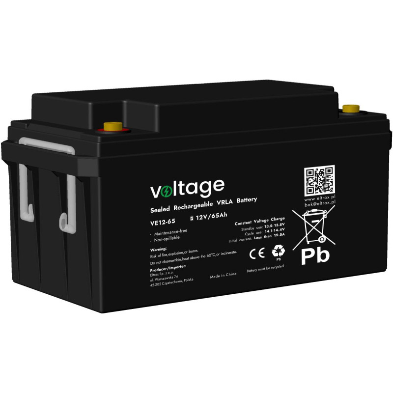 Akumulator AGM Voltage 12V 65Ah VE12-65 (Żywotność 6-9 lat) Akumulator AGM Voltage 12V 65Ah VE12-65 (Żywotność 6-9 lat)