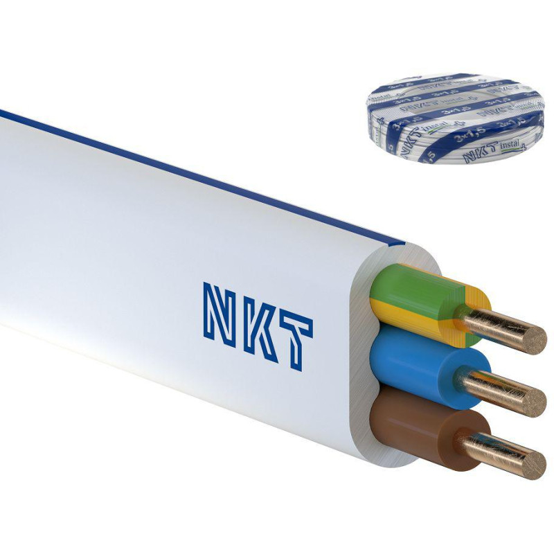 Przewód NKT instal PLUS YDYp 3x1,5 żo biały 450/750V 100m Przewód NKT instal PLUS YDYp 3x1,5 żo biały 450/750V 100m