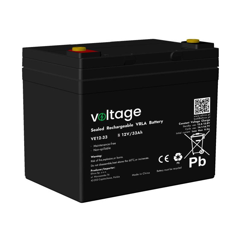 Akumulator AGM Voltage 12V 33Ah VE12-33 (Żywotność 6-9 lat) Akumulator AGM Voltage 12V 33Ah VE12-33 (Żywotność 6-9 lat)