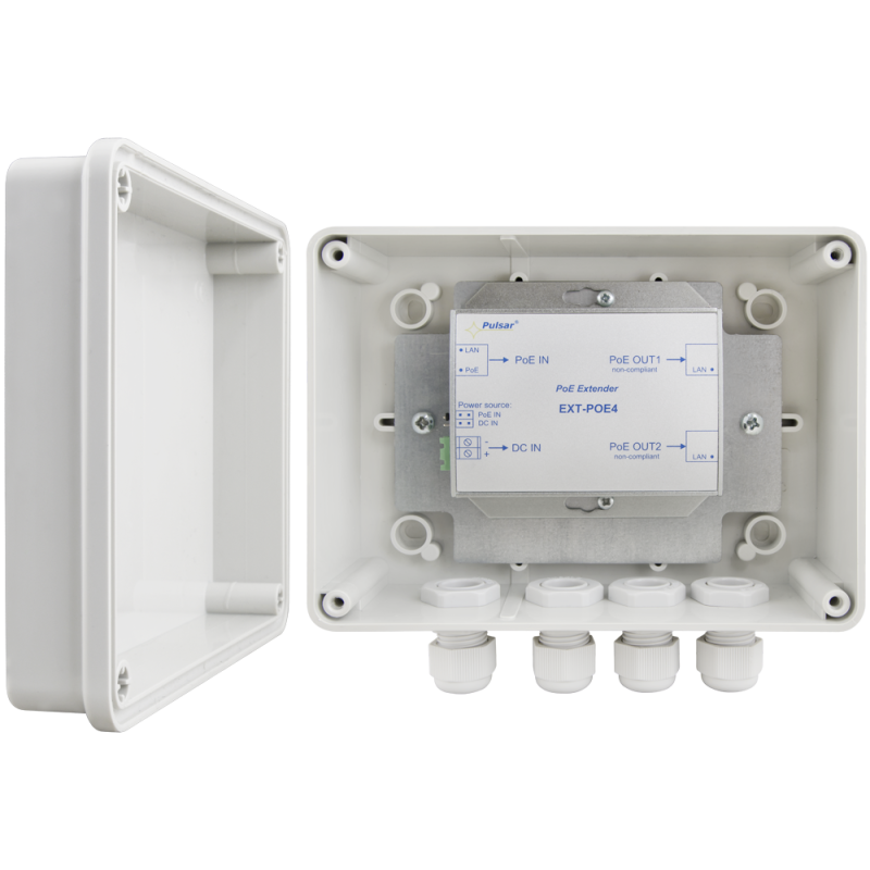 EXTENDER POE W OBUDOWIE HERMETYCZNEJ DO 2 KAMER IP Pulsar EXT-POE4H 48V EXTENDER POE W OBUDOWIE HERMETYCZNEJ DO 2 KAMER IP Pulsar EXT-POE4H 48V