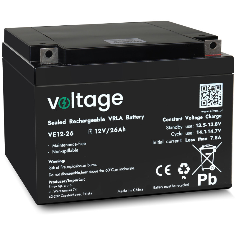 Akumulator AGM Voltage 12V 26Ah VE12-26 (Żywotność 6-9 lat) Akumulator AGM Voltage 12V 26Ah VE12-26 (Żywotność 6-9 lat)