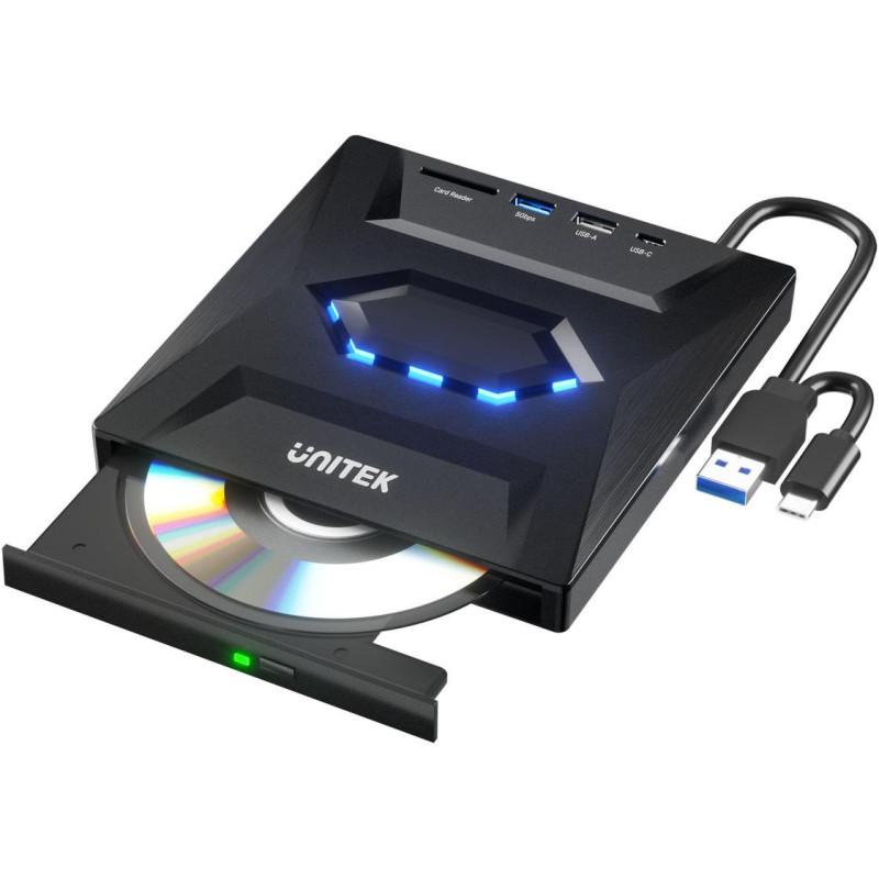 Unitek Nagrywarka zewnętrzna DVD/CD, Hub USB 5Gbps, czytnik kart SD T1037A01 Unitek Nagrywarka zewnętrzna DVD/CD, Hub USB 5Gbps, czytnik kart SD T1037A01