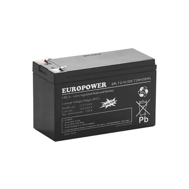 Akumulator AGM EUROPOWER serii EPL 12V 7,2Ah T1 Akumulator AGM EUROPOWER serii EPL 12V 7,2Ah T1