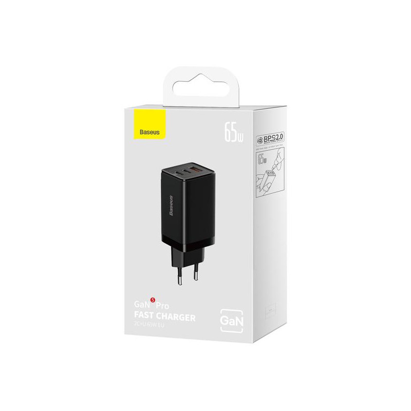 Ładowarka sieciowa Baseus GaN 5 Pro Fast Charger CCGP120201 65W 1x USB-A 2x USB-C PD 3.0 QC 4.0 + kabel USB-C Ładowarka sieciowa Baseus GaN 5 Pro Fast Charger CCGP120201 65W 1x USB-A 2x USB-C PD 3.0 QC 4.0 + kabel USB-C