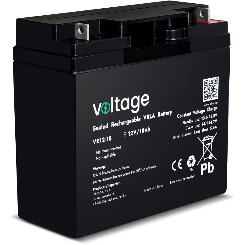 Akumulator AGM Voltage 12V 18Ah VE12-18 (Żywotność 6-9 lat) Akumulator AGM Voltage 12V 18Ah VE12-18 (Żywotność 6-9 lat)