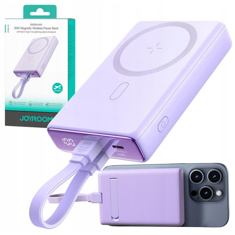Powerbank Joyroom JR-PBM01 10000mAh 20W 1x USB-C 2x Lightning fioletowy + kabel Powerbank Joyroom JR-PBM01 10000mAh 20W 1x USB-C 2x Lightning fioletowy + kabel