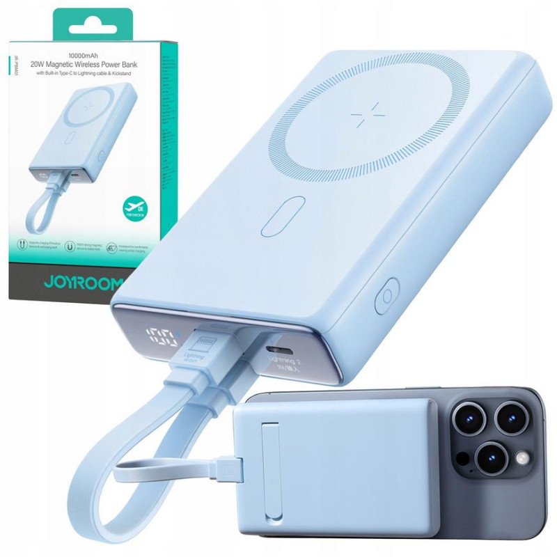 Powerbank Joyroom JR-PBM01 10000mAh 20W 1x USB-C 2x Lightning niebieski + kabel Powerbank Joyroom JR-PBM01 10000mAh 20W 1x USB-C 2x Lightning niebieski + kabel