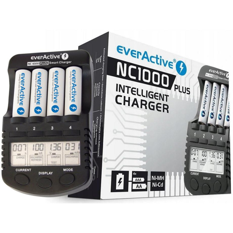 Ładowarka procesorowa do akumulatorków AA / AAA everActive NC-1000 PLUS Ładowarka procesorowa do akumulatorków AA / AAA everActive NC-1000 PLUS