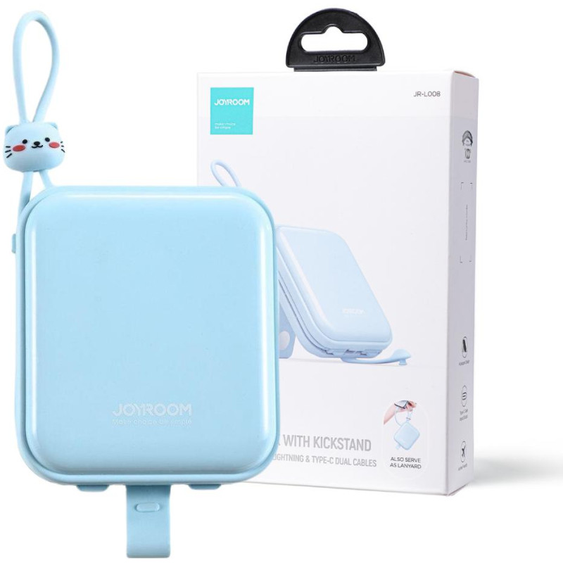 Powerbank Joyroom Cutie Series JR-L008 10000mAh 22.5W PD QC z kablami 1x USB-A 1x USB-C niebieski Powerbank Joyroom Cutie Series JR-L008 10000mAh 22.5W PD QC z kablami 1x USB-A 1x USB-C niebieski