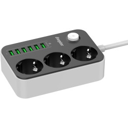 LISTWA ZASILAJĄCA Z WYŁĄCZNIKIEM Energizer 3x SCHUKO 6x USB-A 2500W 10A KABEL 2M