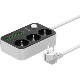 LISTWA ZASILAJĄCA Z WYŁĄCZNIKIEM Energizer 3x SCHUKO 6x USB-A 2500W 10A KABEL 2M