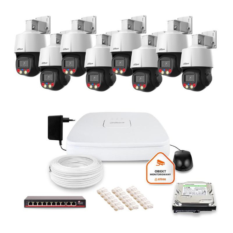 Zestaw monitoringu IP Dahua 8f kamer obrotowych 4MPx dysk 1TB Zestaw monitoringu IP Dahua 8f kamer obrotowych 4MPx dysk 1TB