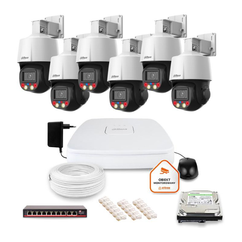 Zestaw monitoringu IP Dahua 6 kamer obrotowych 4MPx dysk 1TB Zestaw monitoringu IP Dahua 6 kamer obrotowych 4MPx dysk 1TB