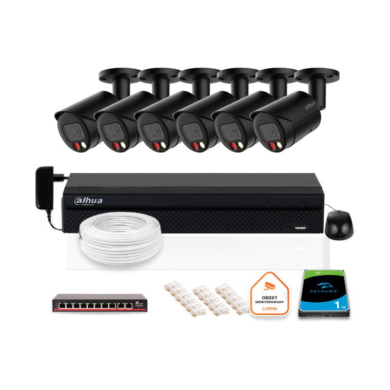 Zestaw monitoringu IP DAHUA 6x kamera IPC-HFW2849S-S-IL-0280B-BLACK 8MPX Zestaw monitoringu IP DAHUA 6x kamera IPC-HFW2849S-S-IL-0280B-BLACK 8MPX