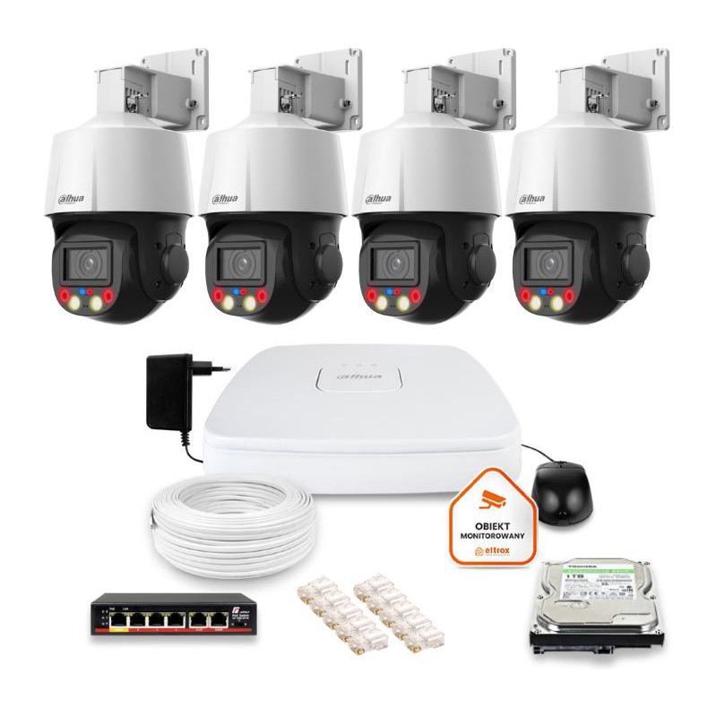 Zestaw monitoringu IP Dahua 4 kamery obrotowe 4MPx dysk 1TB Zestaw monitoringu IP Dahua 4 kamery obrotowe 4MPx dysk 1TB