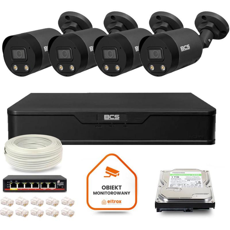 Zestaw monitoringu IP BCS Point 4x Kamera BCS-P-TIP28FWR3L2-Ai2-G Rejestrator z dyskiem 1TB Zestaw monitoringu IP BCS Point 4x Kamera BCS-P-TIP28FWR3L2-Ai2-G Rejestrator z dyskiem 1TB