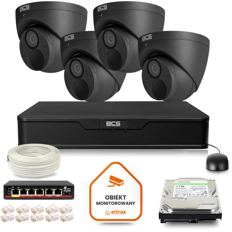 Zestaw monitoringu IP BCS Point 4x Kamera BCS-P-EIP28FWR3-Ai2-G Rejestrator z dyskiem 1TB Zestaw monitoringu IP BCS Point 4x Kamera BCS-P-EIP28FWR3-Ai2-G Rejestrator z dyskiem 1TB
