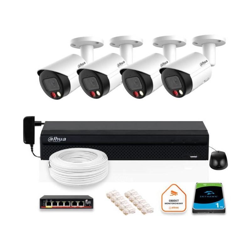 Zestaw monitoringu IP DAHUA 4x kamera IPC-HFW2849S-S-IL-0280B 8MPX Zestaw monitoringu IP DAHUA 4x kamera IPC-HFW2849S-S-IL-0280B 8MPX