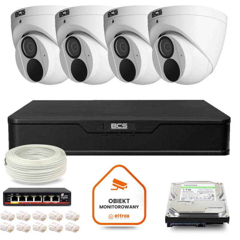 Zestaw monitoringu IP BCS Point 4x Kamera BCS-P-EIP28FWR3-Ai2 Rejestrator z dyskiem 1TB Zestaw monitoringu IP BCS Point 4x Kamera BCS-P-EIP28FWR3-Ai2 Rejestrator z dyskiem 1TB