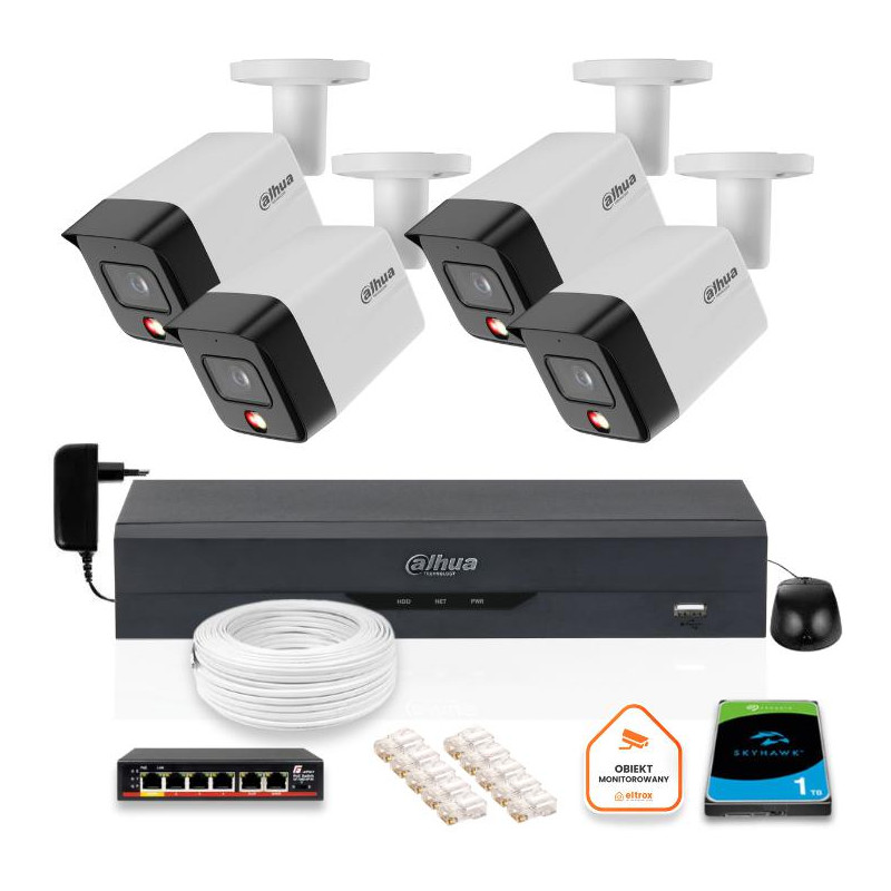 ZESTAW 4 Kamery IP Dahua 8mpx PC-HFW1839TC-A-IL-0280B-S6 + DYSK 1TB ZESTAW 4 Kamery IP Dahua 8mpx PC-HFW1839TC-A-IL-0280B-S6 + DYSK 1TB