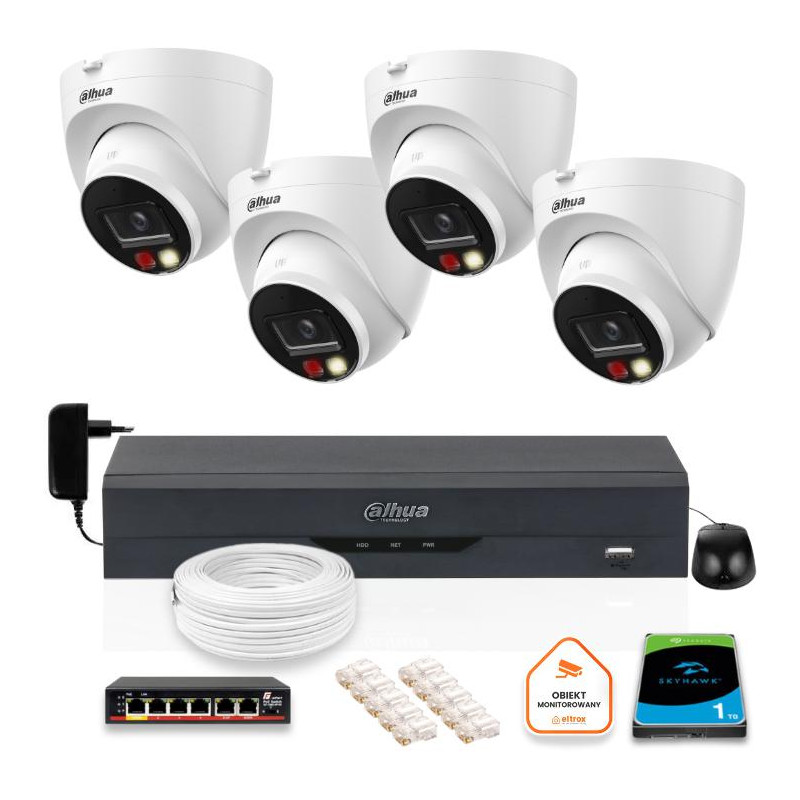 ZESTAW 4 Kamer IP Dahua 8mpx IPC-HDW1839T-A-IL-0280B-S6 + DYSK 1TB ZESTAW 4 Kamer IP Dahua 8mpx IPC-HDW1839T-A-IL-0280B-S6 + DYSK 1TB