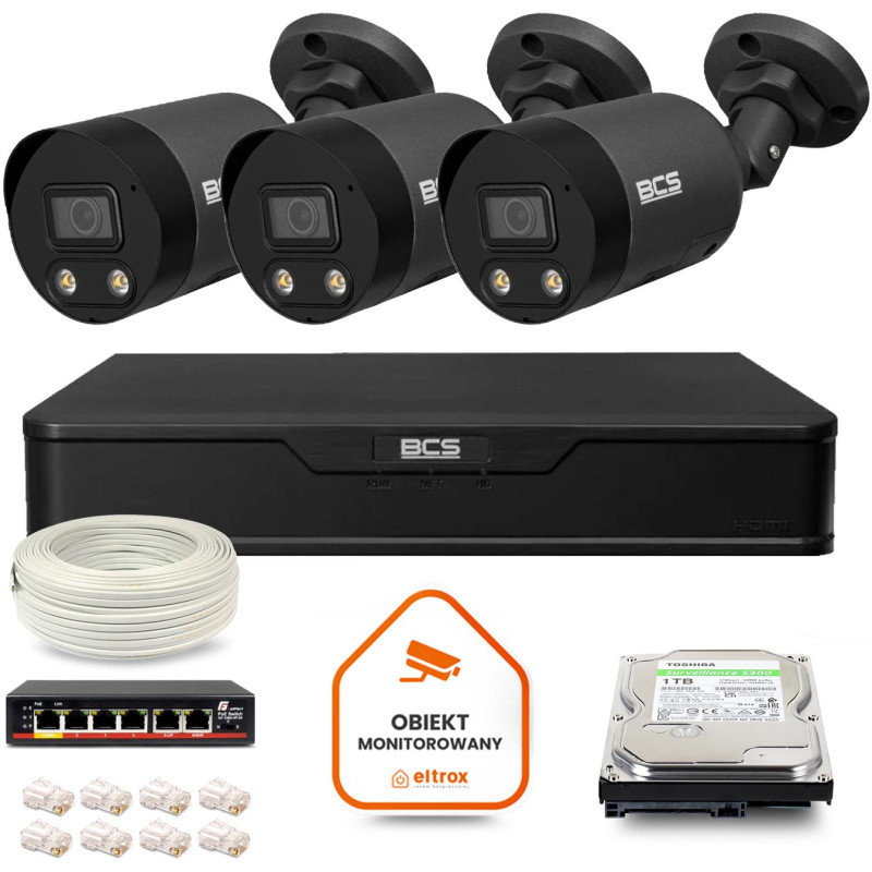 Zestaw monitoringu IP BCS Point 3x Kamera BCS-P-TIP28FWR3L2-Ai2-G Rejestrator z dyskiem 1TB Zestaw monitoringu IP BCS Point 3x Kamera BCS-P-TIP28FWR3L2-Ai2-G Rejestrator z dyskiem 1TB
