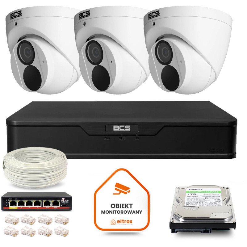 Zestaw monitoringu IP BCS Point 3x Kamera BCS-P-EIP28FWR3-Ai2 Rejestrator z dyskiem 1TB Zestaw monitoringu IP BCS Point 3x Kamera BCS-P-EIP28FWR3-Ai2 Rejestrator z dyskiem 1TB