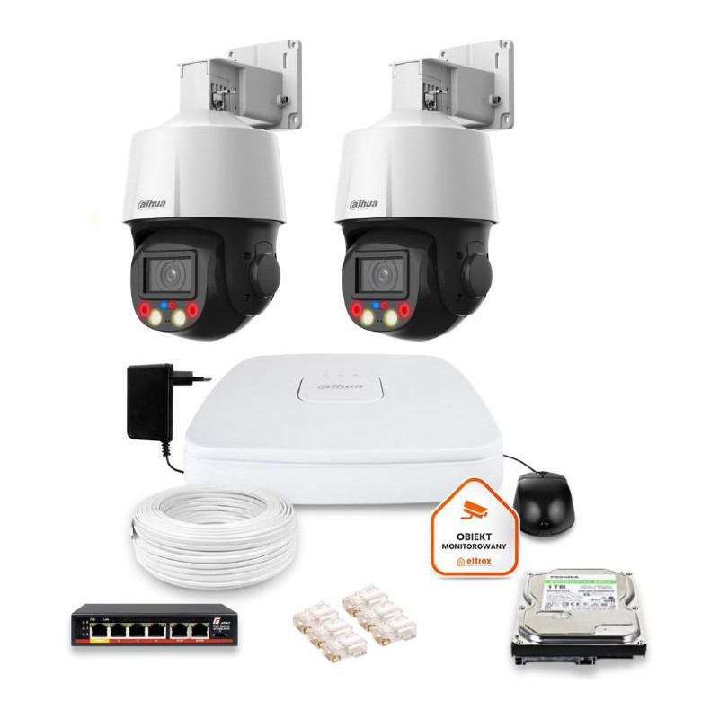 Zestaw monitoringu iP Dahua 2 kamery obrotowe 4MPx dysk 1TB Zestaw monitoringu iP Dahua 2 kamery obrotowe 4MPx dysk 1TB
