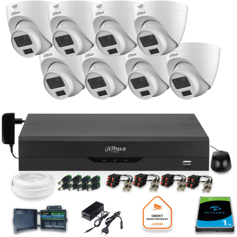 Zestaw monitoringu Dahua 8x kamera kopułkowa HAC-HDW1500CLQ-IL-A-0280B-S2 1TB IR 20m 51mp Zestaw monitoringu Dahua 8x kamera kopułkowa HAC-HDW1500CLQ-IL-A-0280B-S2 1TB IR 20m 51mp