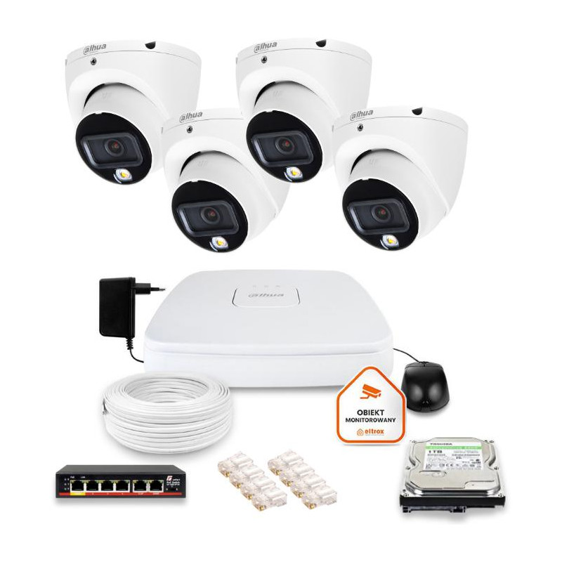 Zestaw monitoringu IP Dahua 4 kamery kopułkowe 6Mpx Dysk 1TB Zestaw monitoringu IP Dahua 4 kamery kopułkowe 6Mpx Dysk 1TB