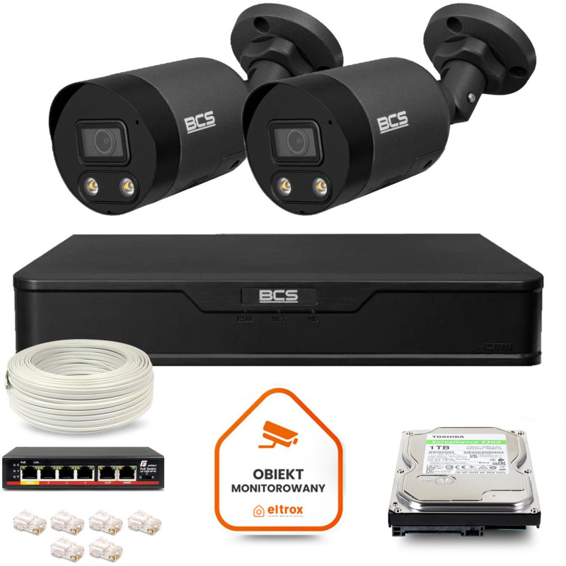 Zestaw monitoringu IP BCS Point 2x Kamera BCS-P-TIP28FWR3L2-Ai2-G Rejestrator z dyskiem 1TB Zestaw monitoringu IP BCS Point 2x Kamera BCS-P-TIP28FWR3L2-Ai2-G Rejestrator z dyskiem 1TB