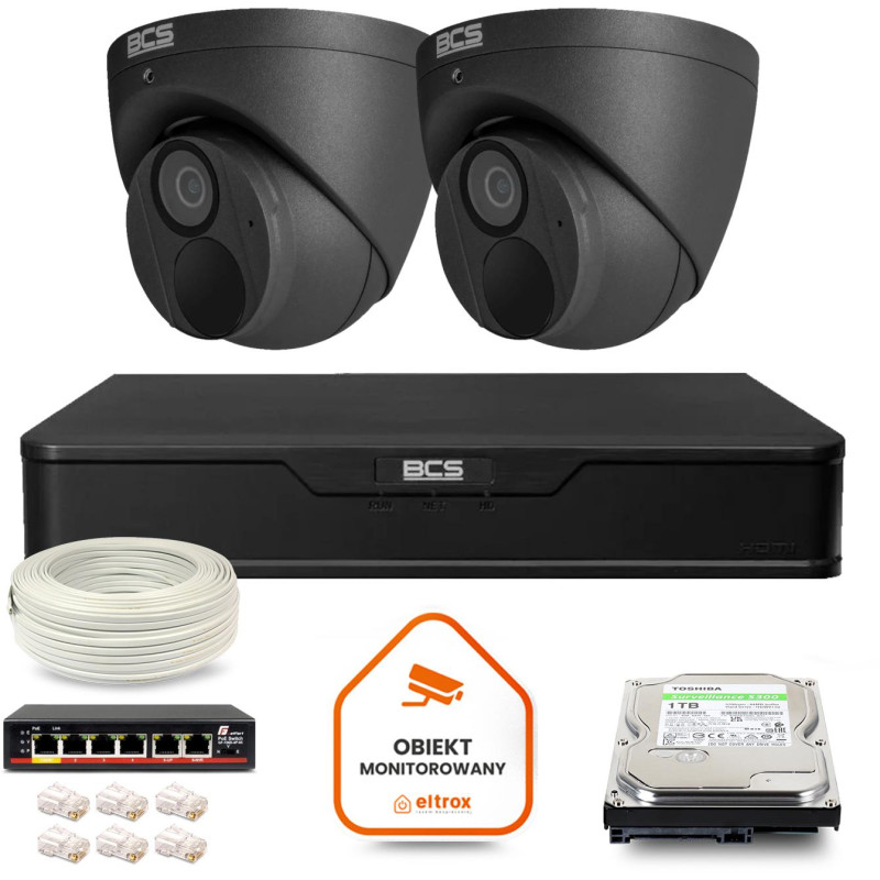 Zestaw monitoringu IP BCS Point 2x Kamera BCS-P-EIP28FWR3-Ai2-G Rejestrator z dyskiem 1TB Zestaw monitoringu IP BCS Point 2x Kamera BCS-P-EIP28FWR3-Ai2-G Rejestrator z dyskiem 1TB