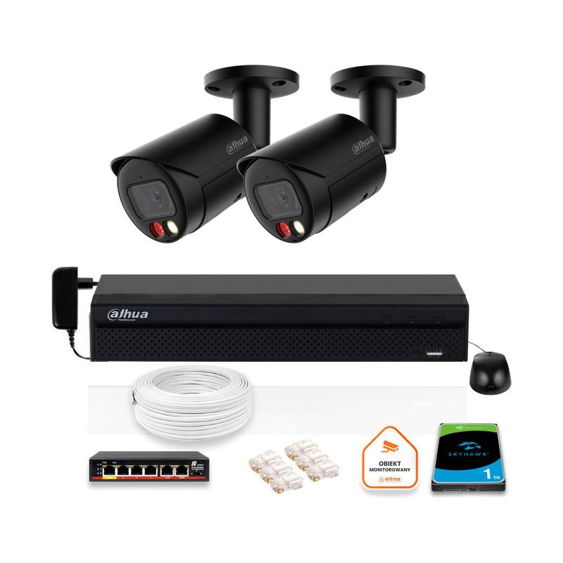 Zestaw monitoringu IP DAHUA 2x kamera IPC-HFW2849S-S-IL-0280B-BLACK 8MPX Zestaw monitoringu IP DAHUA 2x kamera IPC-HFW2849S-S-IL-0280B-BLACK 8MPX
