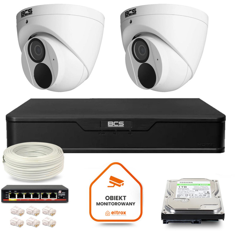 Zestaw monitoringu IP BCS Point 2x Kamera BCS-P-EIP28FWR3-Ai2 Rejestrator z dyskiem 1TB Zestaw monitoringu IP BCS Point 2x Kamera BCS-P-EIP28FWR3-Ai2 Rejestrator z dyskiem 1TB