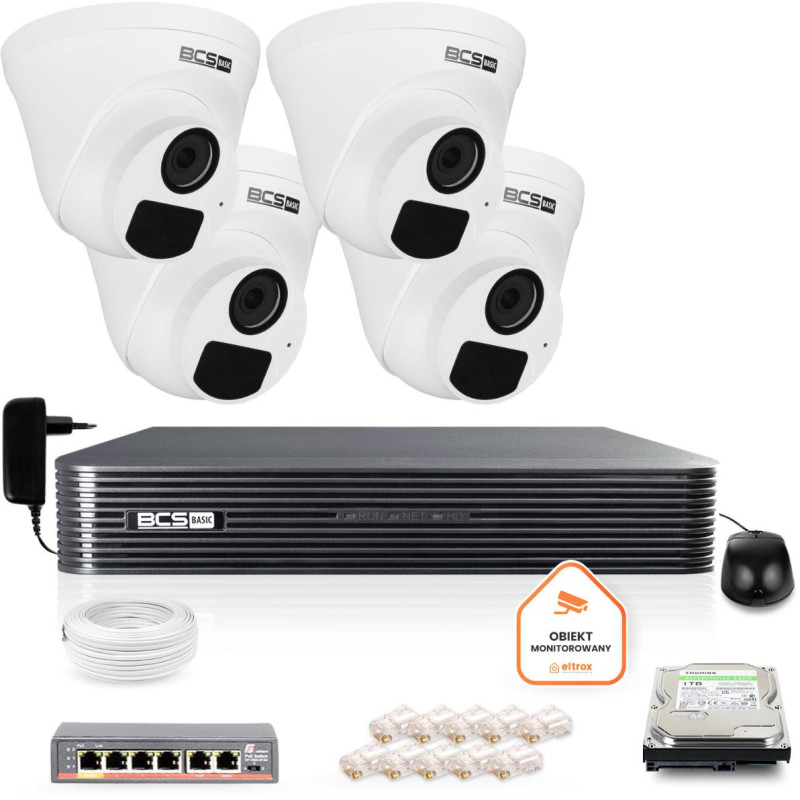 Zestaw monitoringu IP BCS Basic 4x Kamera BCS-B-EIP15FR3(2.0) Rejestrator z dyskiem 1TB Zestaw monitoringu IP BCS Basic 4x Kamera BCS-B-EIP15FR3(2.0) Rejestrator z dyskiem 1TB